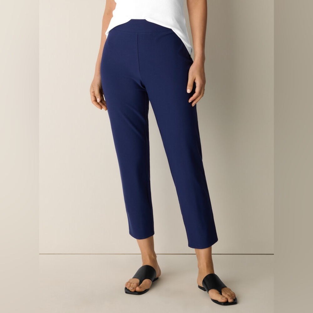 NWT Eileen Fisher Washable Stretch Crepe Slim Pant in Deep Dive